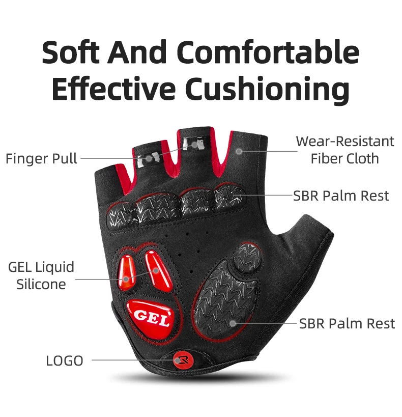 ROCKBROS Cycling Gloves SBR Pad Breathable Fingerless Gloves Shock Absorbtion Non-Slip Bicycle Gloves MTB Silicone Palm Rest