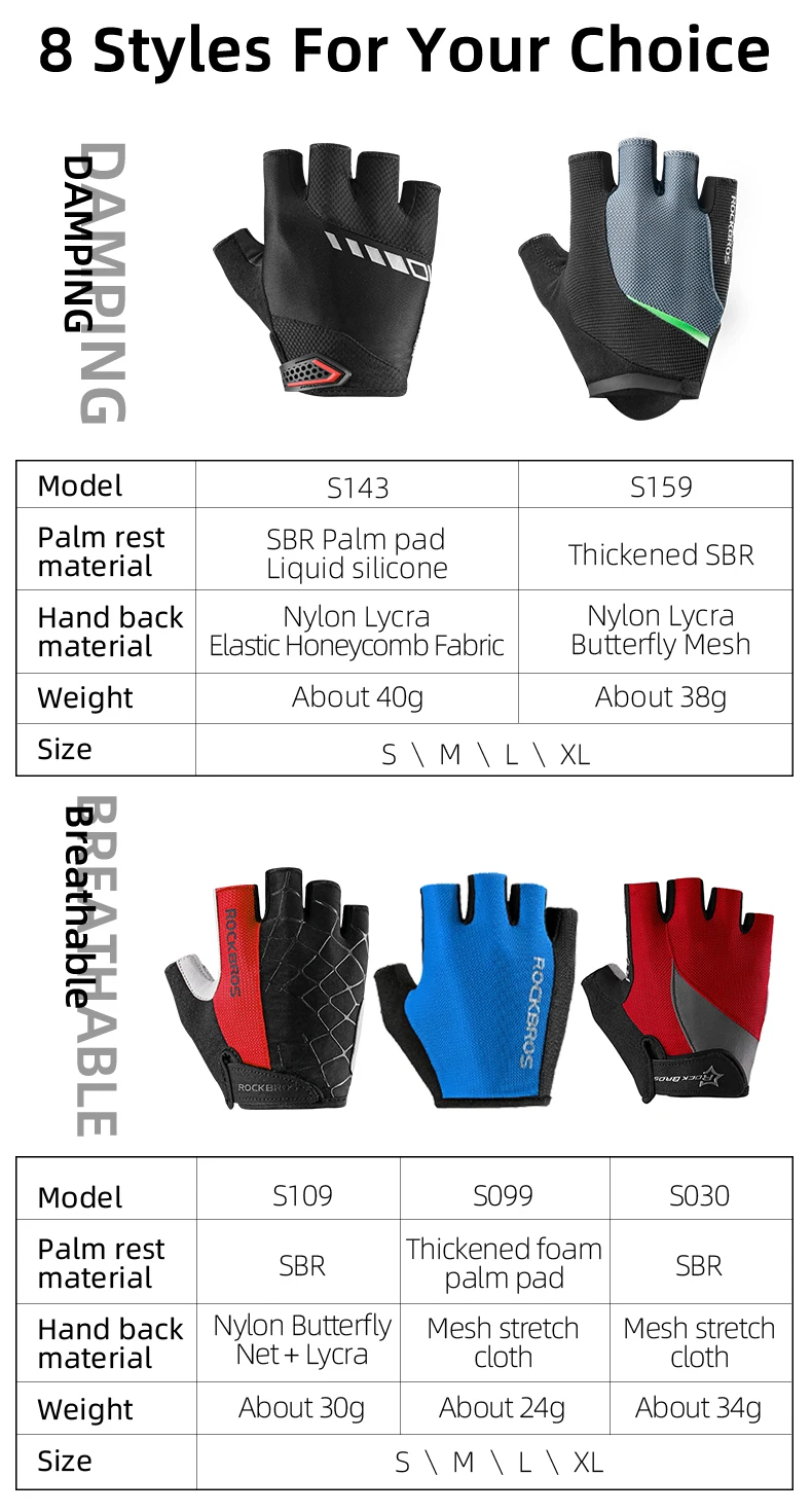 ROCKBROS Cycling Gloves SBR Pad Breathable Fingerless Gloves Shock Absorbtion Non-Slip Bicycle Gloves MTB Silicone Palm Rest