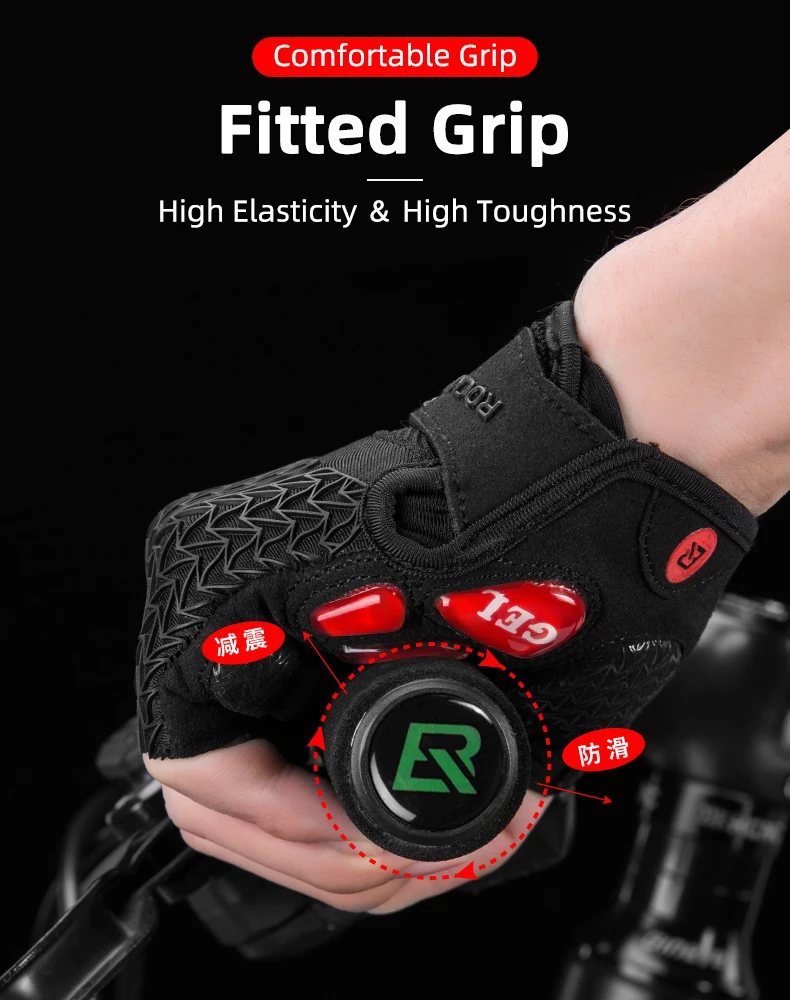 ROCKBROS Cycling Gloves SBR Pad Breathable Fingerless Gloves Shock Absorbtion Non-Slip Bicycle Gloves MTB Silicone Palm Rest