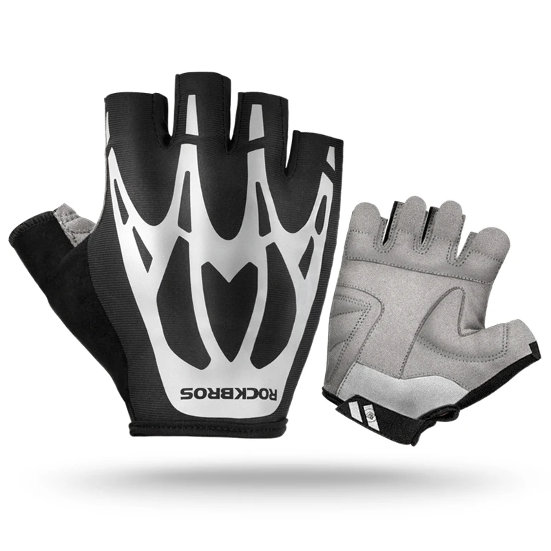 ROCKBROS Cycling Gloves SBR Pad Breathable Fingerless Gloves Shock Absorbtion Non-Slip Bicycle Gloves MTB Silicone Palm Rest