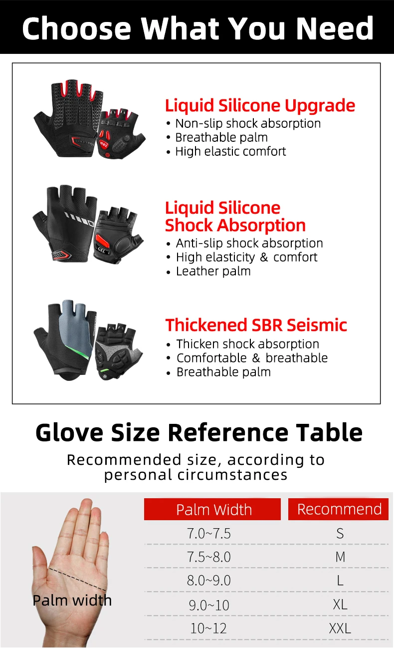ROCKBROS Cycling Gloves SBR Pad Breathable Fingerless Gloves Shock Absorbtion Non-Slip Bicycle Gloves MTB Silicone Palm Rest