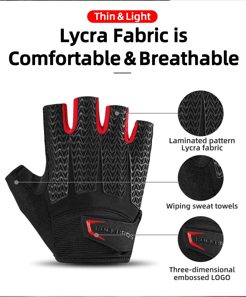 ROCKBROS Cycling Gloves SBR Pad Breathable Fingerless Gloves Shock Absorbtion Non-Slip Bicycle Gloves MTB Silicone Palm Rest