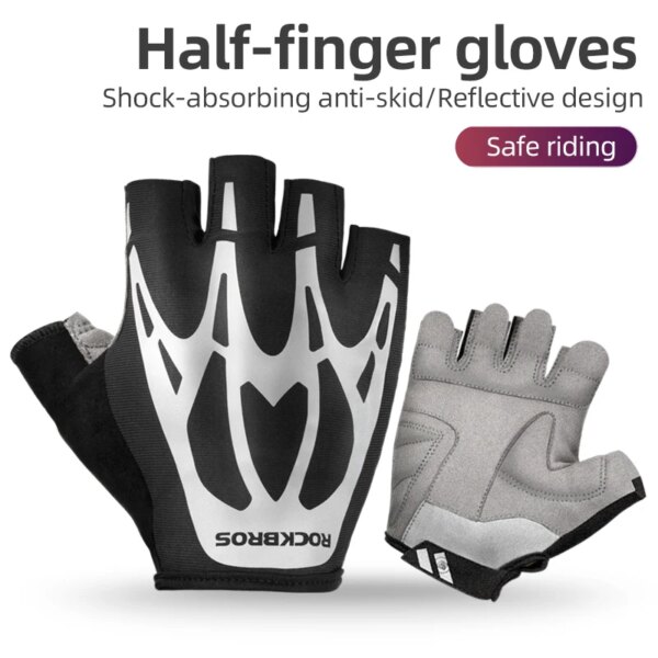ROCKBROS Cycling Gloves SBR Pad Breathable Fingerless Gloves Shock Absorbtion Non-Slip Bicycle Gloves MTB Silicone Palm Rest - Image 5