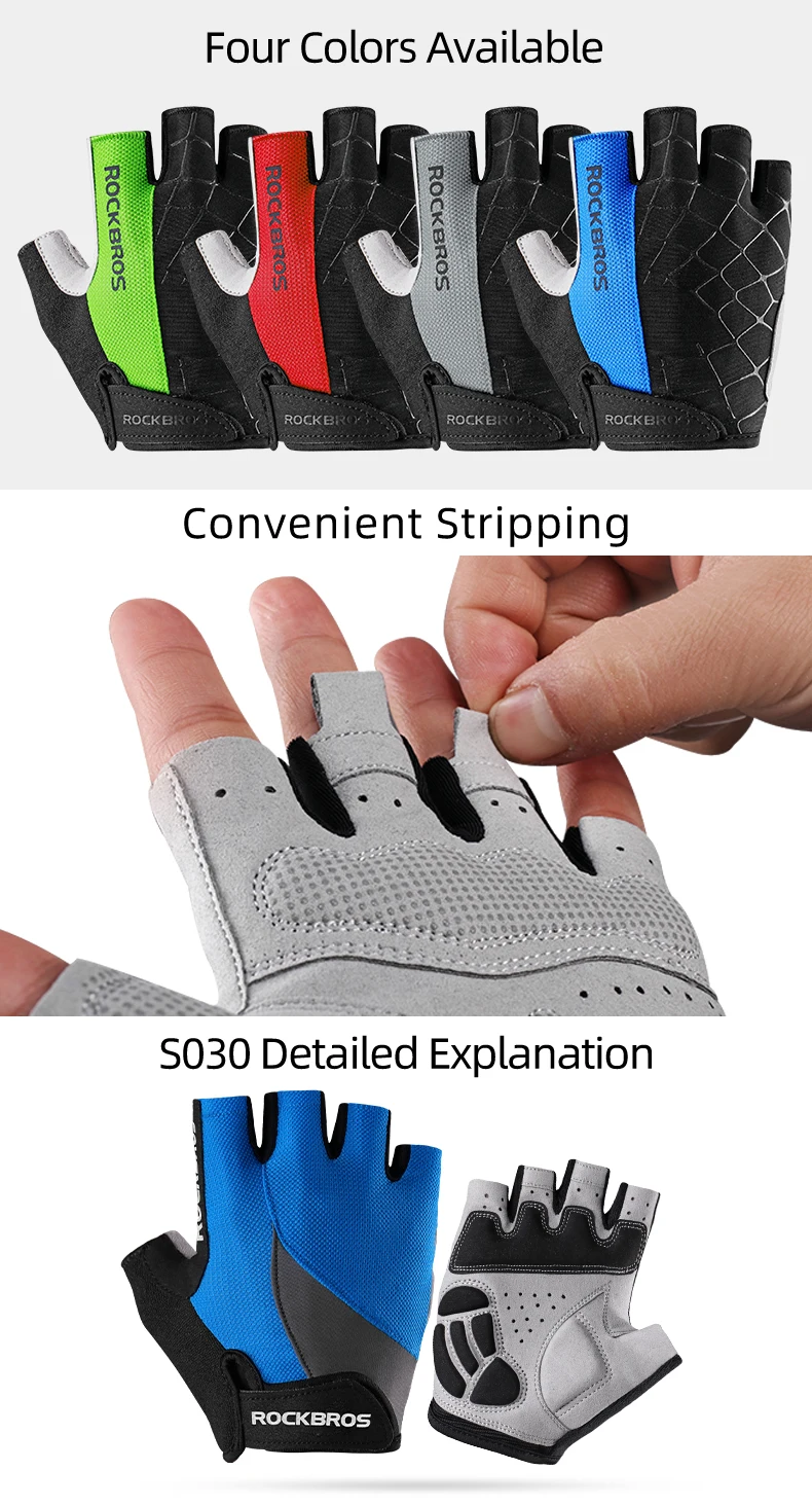 ROCKBROS Cycling Gloves SBR Pad Breathable Fingerless Gloves Shock Absorbtion Non-Slip Bicycle Gloves MTB Silicone Palm Rest