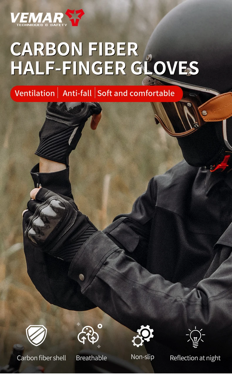 Summer Retro Half Finger Motorcycle Gloves Men Breathable Leather Fingerless Gloves Motocross Cycling Luvas Moto Guantes