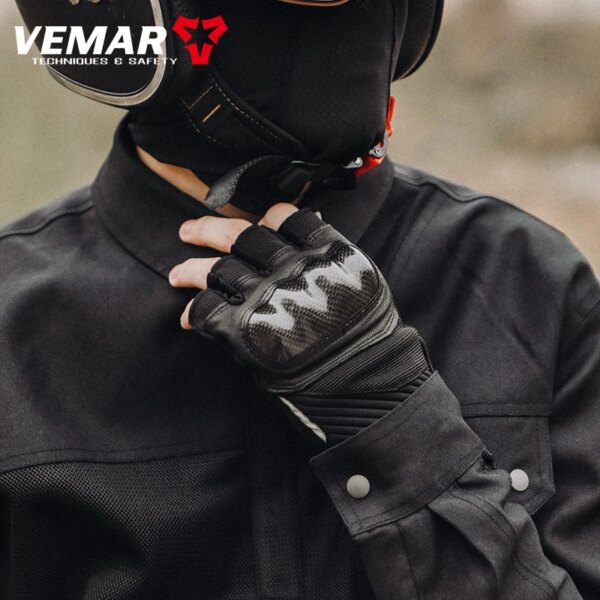 Summer Retro Half Finger Motorcycle Gloves Men Breathable Leather Fingerless Gloves Motocross Cycling Luvas Moto Guantes - Image 2