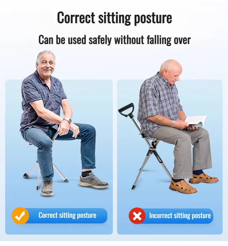 Outdoor Collapsible Cane Chair Elderly Walking Stool Light Mountaineering Cane Aluminum Alloy Foldable Walking Cane with Seat