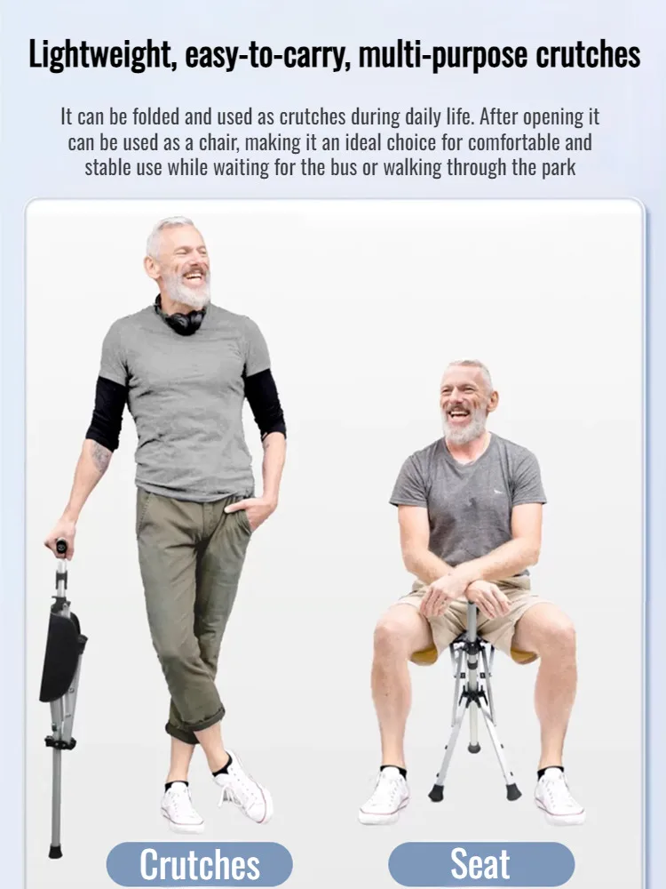 Outdoor Collapsible Cane Chair Elderly Walking Stool Light Mountaineering Cane Aluminum Alloy Foldable Walking Cane with Seat