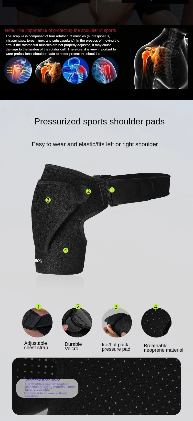 Shoulder Support Brace with Pressure Pad for Men Women, Adjustable Shoulder Brace for Torn Rotator Cuff, Tendonitis, Dislocation