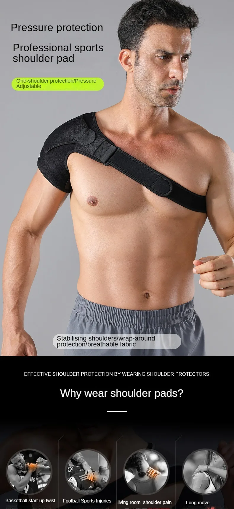 Shoulder Support Brace with Pressure Pad for Men Women, Adjustable Shoulder Brace for Torn Rotator Cuff, Tendonitis, Dislocation
