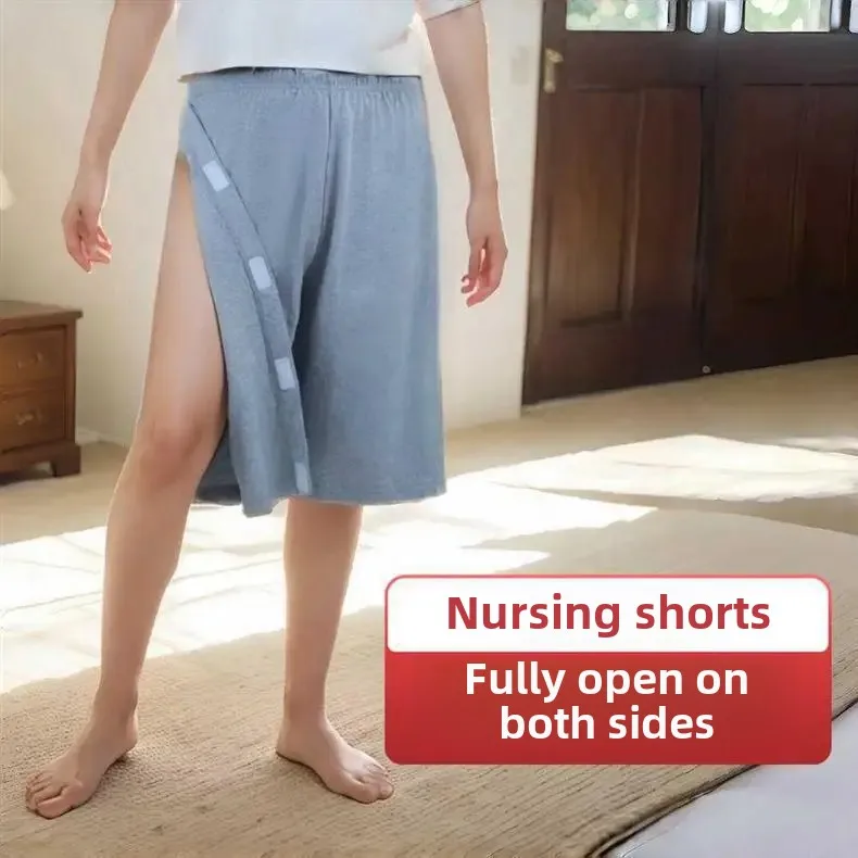 Easy-To-Wear Detachable Orthopedic Surgery Hospital Bed Patient Shorts For Elderly Post-Surgery Full-Open Protection Short Pants