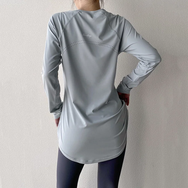 Long Sleeve Tees Sport Top For Women Shirts Cover Hip Gym Shirt Fitness Fitted Tops Quick Dry Blouses Running Pilates Wear