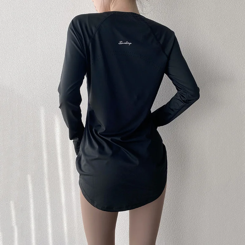Long Sleeve Tees Sport Top For Women Shirts Cover Hip Gym Shirt Fitness Fitted Tops Quick Dry Blouses Running Pilates Wear