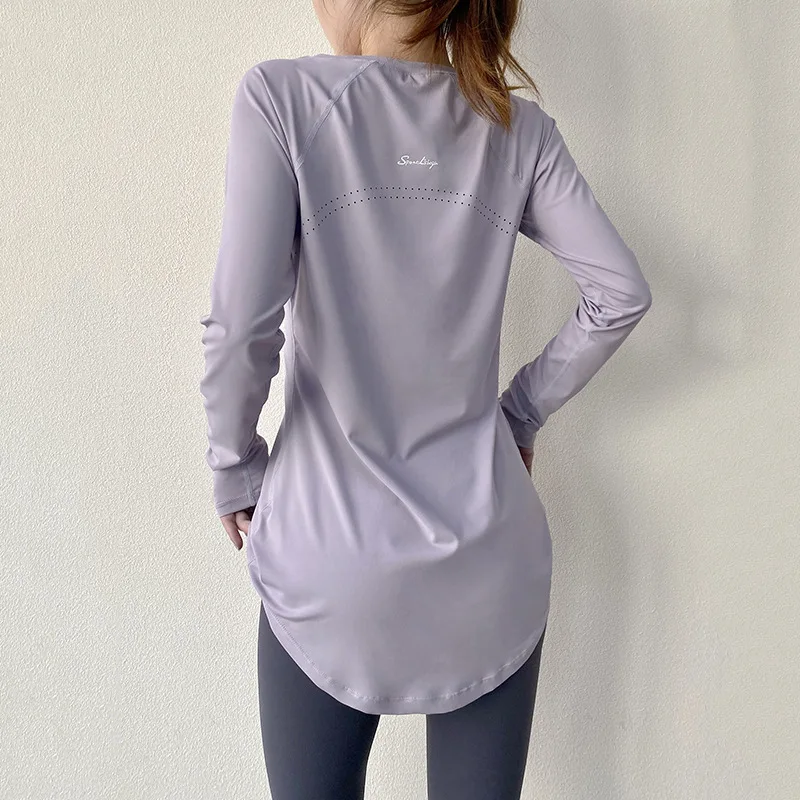 Long Sleeve Tees Sport Top For Women Shirts Cover Hip Gym Shirt Fitness Fitted Tops Quick Dry Blouses Running Pilates Wear