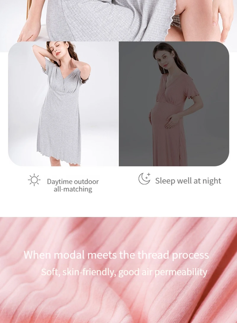 Modal Maternity Clothes Breastfeeding Nightgowns Nursing Sleepwear Hospital Loose Fitting Breast Feeding Pajamas Pregnancy Dress