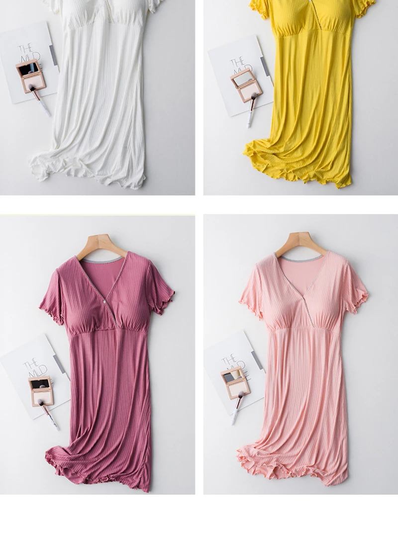 Modal Maternity Clothes Breastfeeding Nightgowns Nursing Sleepwear Hospital Loose Fitting Breast Feeding Pajamas Pregnancy Dress