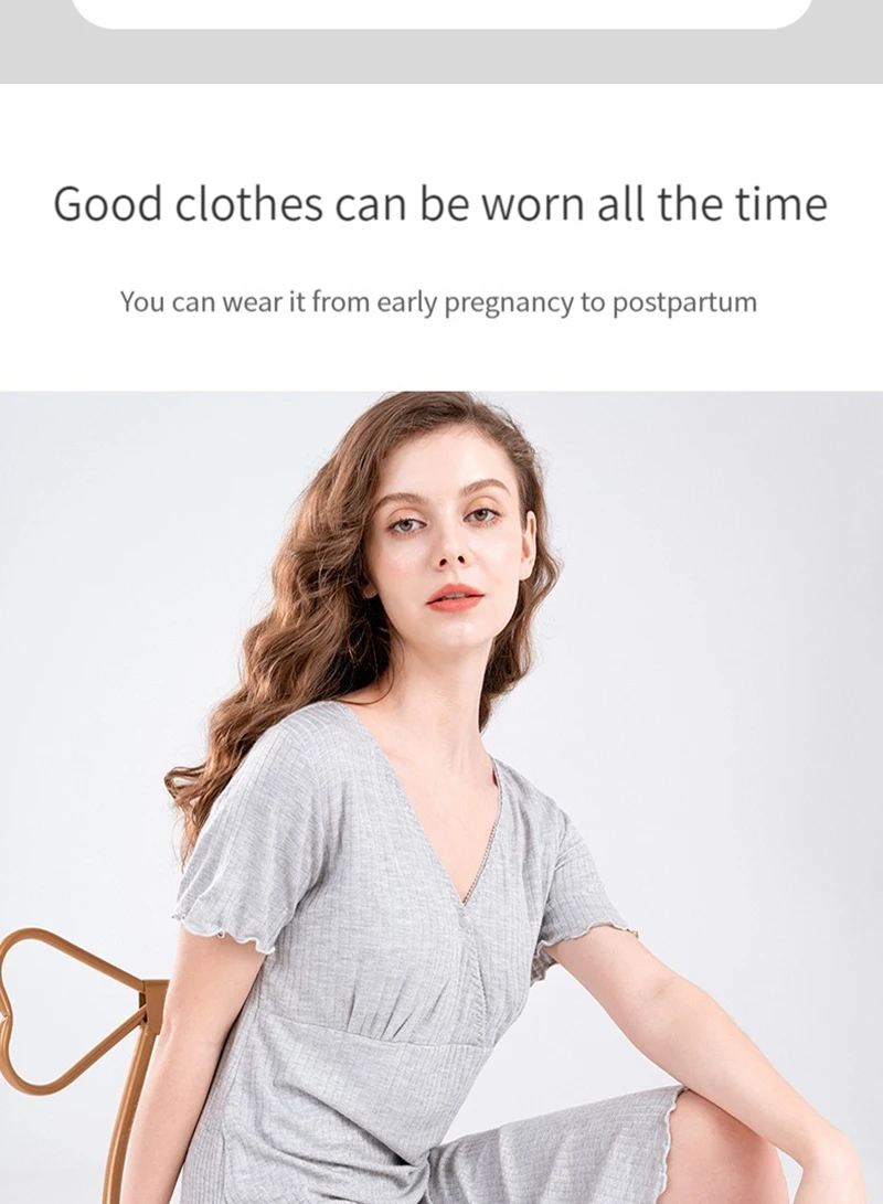 Modal Maternity Clothes Breastfeeding Nightgowns Nursing Sleepwear Hospital Loose Fitting Breast Feeding Pajamas Pregnancy Dress