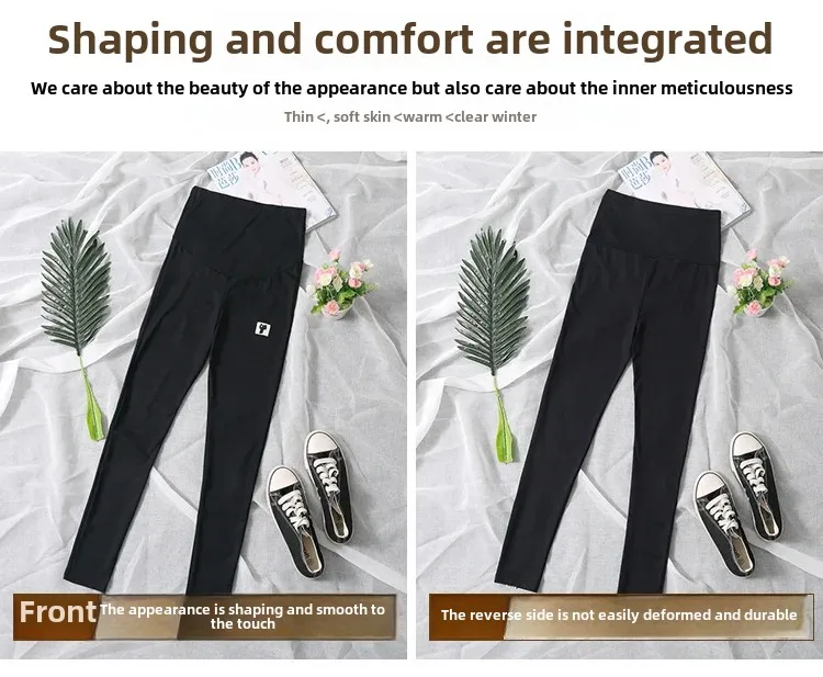 High Waist Thin Summer Maternity Pants Nine Points Base Layer Small Footed Pants Pregnancy Outerwear Cat Pattern Maternity Trous