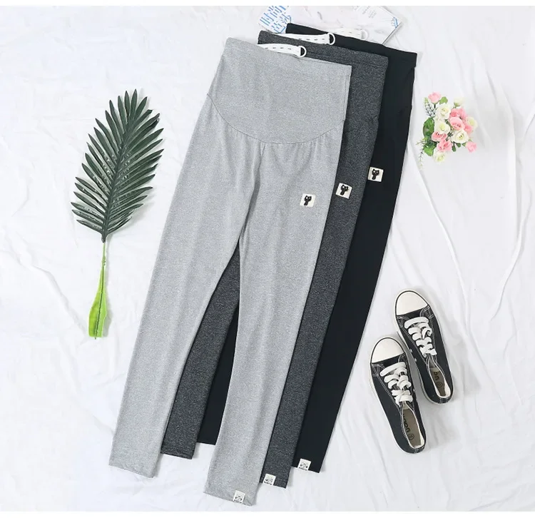 High Waist Thin Summer Maternity Pants Nine Points Base Layer Small Footed Pants Pregnancy Outerwear Cat Pattern Maternity Trous