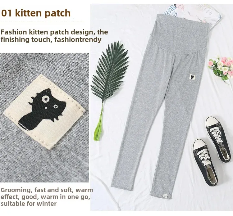 High Waist Thin Summer Maternity Pants Nine Points Base Layer Small Footed Pants Pregnancy Outerwear Cat Pattern Maternity Trous