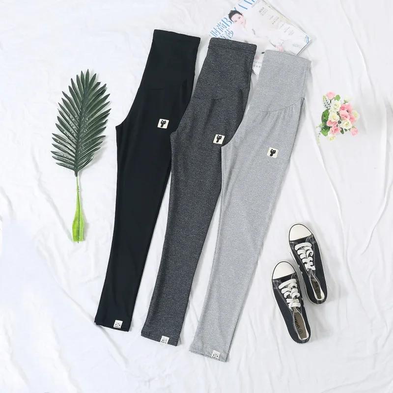 High Waist Thin Summer Maternity Pants Nine Points Base Layer Small Footed Pants Pregnancy Outerwear Cat Pattern Maternity Trous