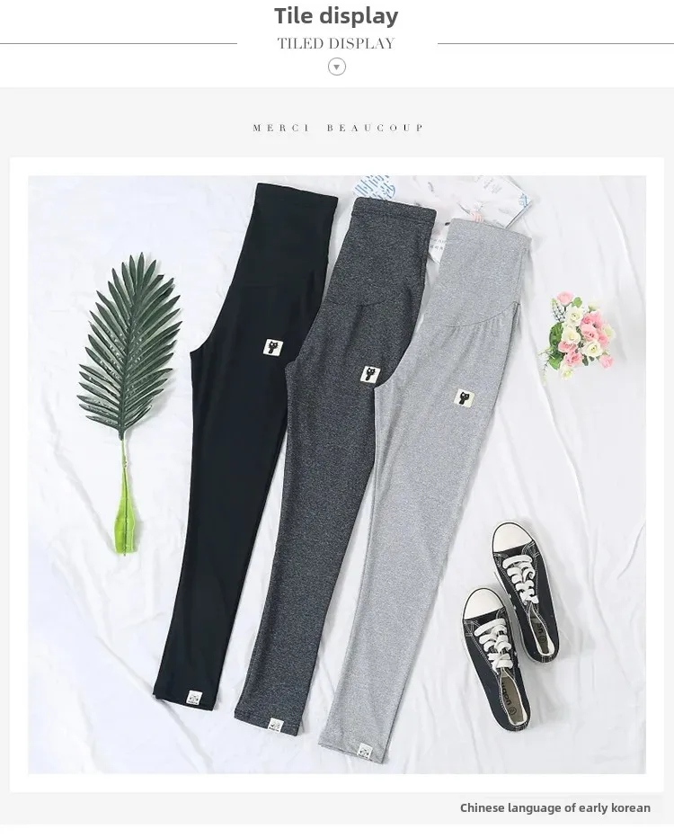 High Waist Thin Summer Maternity Pants Nine Points Base Layer Small Footed Pants Pregnancy Outerwear Cat Pattern Maternity Trous