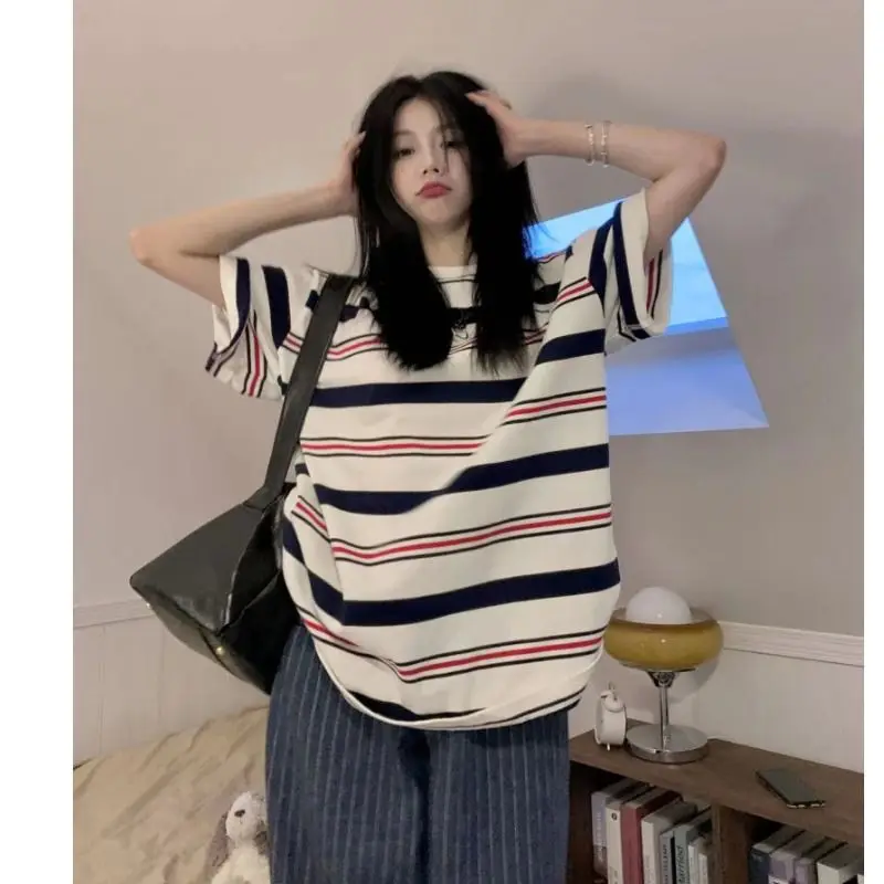 Summer Short Sleeve 100 Cotton Striped Breastfeeding T-shirt Postpartum Spicy Mothers Nursing Clothes Block Color Lactation Tees