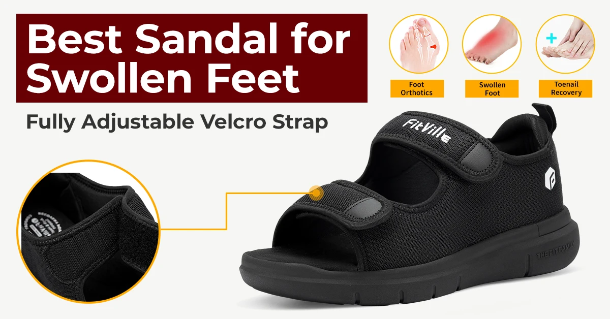 FitVille Men'S Sandals Summer Flat Shoes Widened Elderly Casual Shoe Breathable Lightweight For Plantar Fasciitis Pain Relief