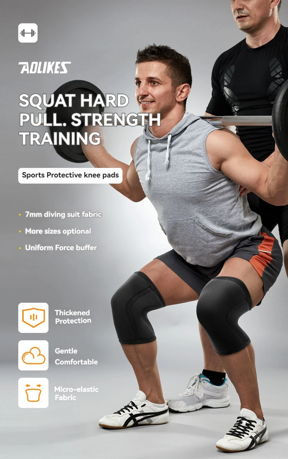 AOLIKES Rodilleras para levantamiento de pesas, rodilleras de neopreno premium de 7 mm de grosor para levantamiento de pesas para sentadillas, levantamiento de pesas y levantamiento de pesas