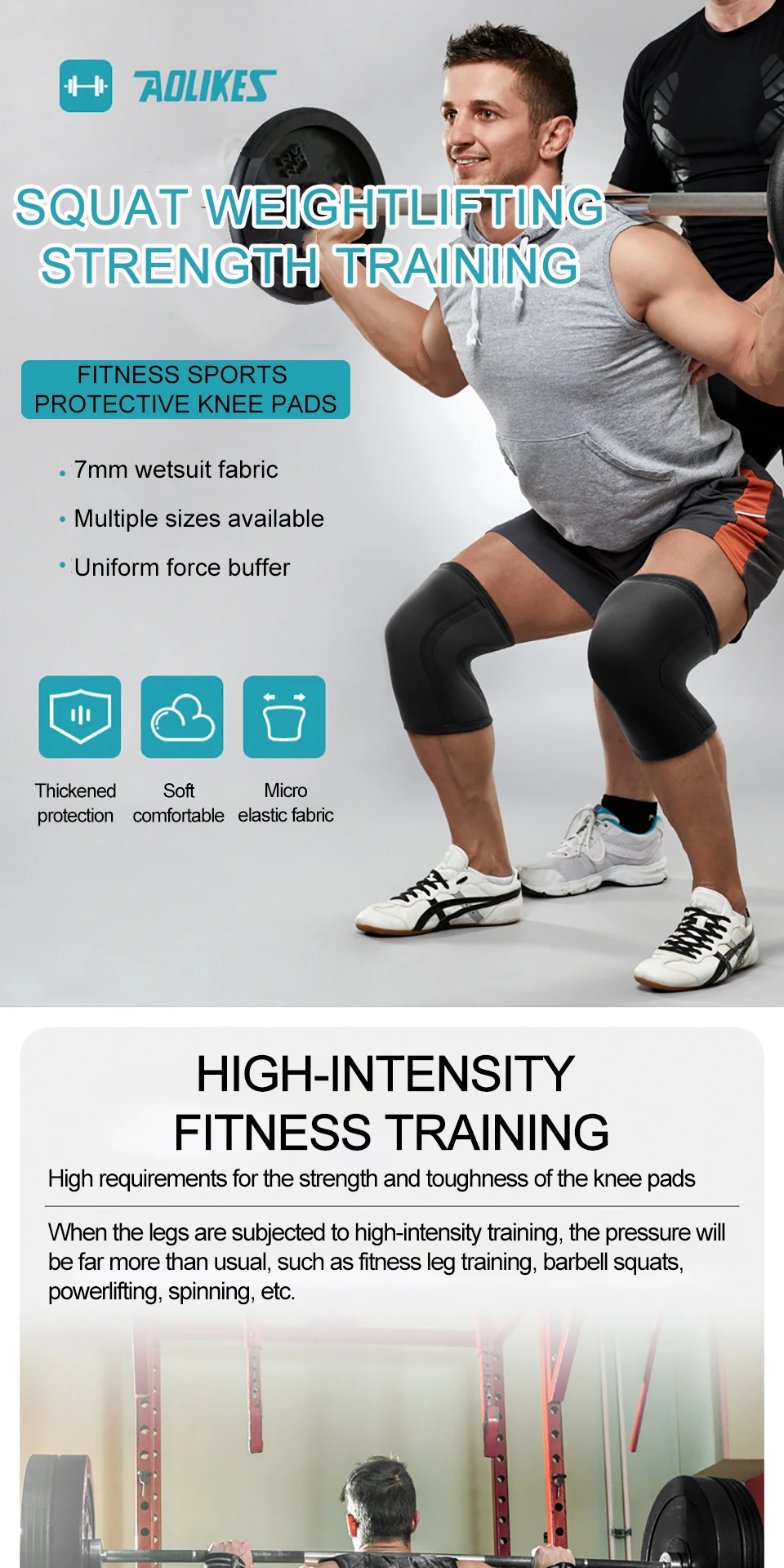 AOLIKES rodilleras de neopreno de 7mm para levantamiento de pesas (par) rodillera de compresión soporte para sentadillas Crossfit entrenamiento