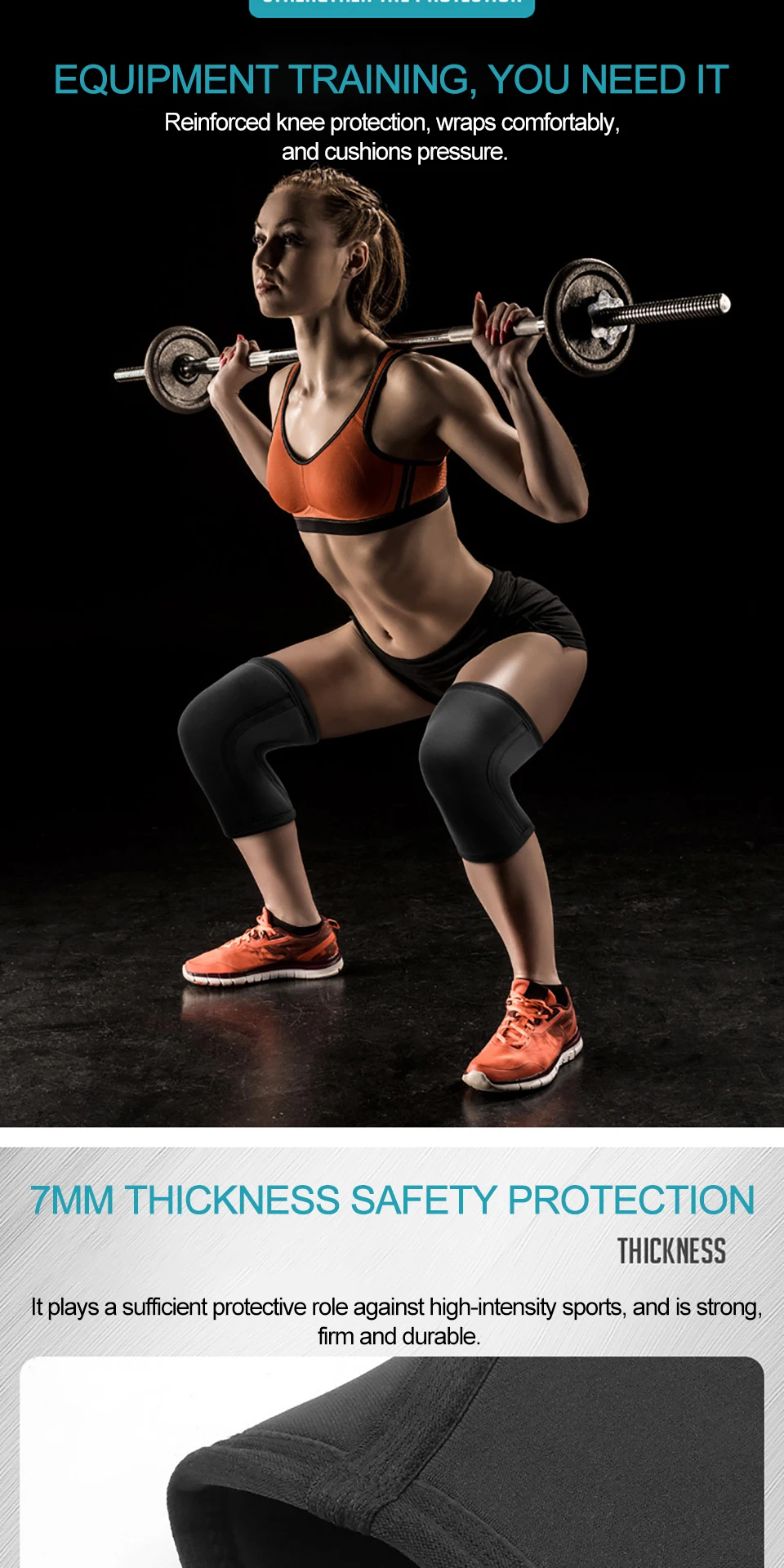 AOLIKES rodilleras de neopreno de 7mm para levantamiento de pesas (par) rodillera de compresión soporte para sentadillas Crossfit entrenamiento