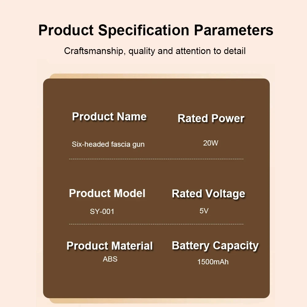Pistola de masaje de 6 cabezales para aliviar los músculos, percusión de tejidos profundos para cuello, columna Cervical, cuerpo completo