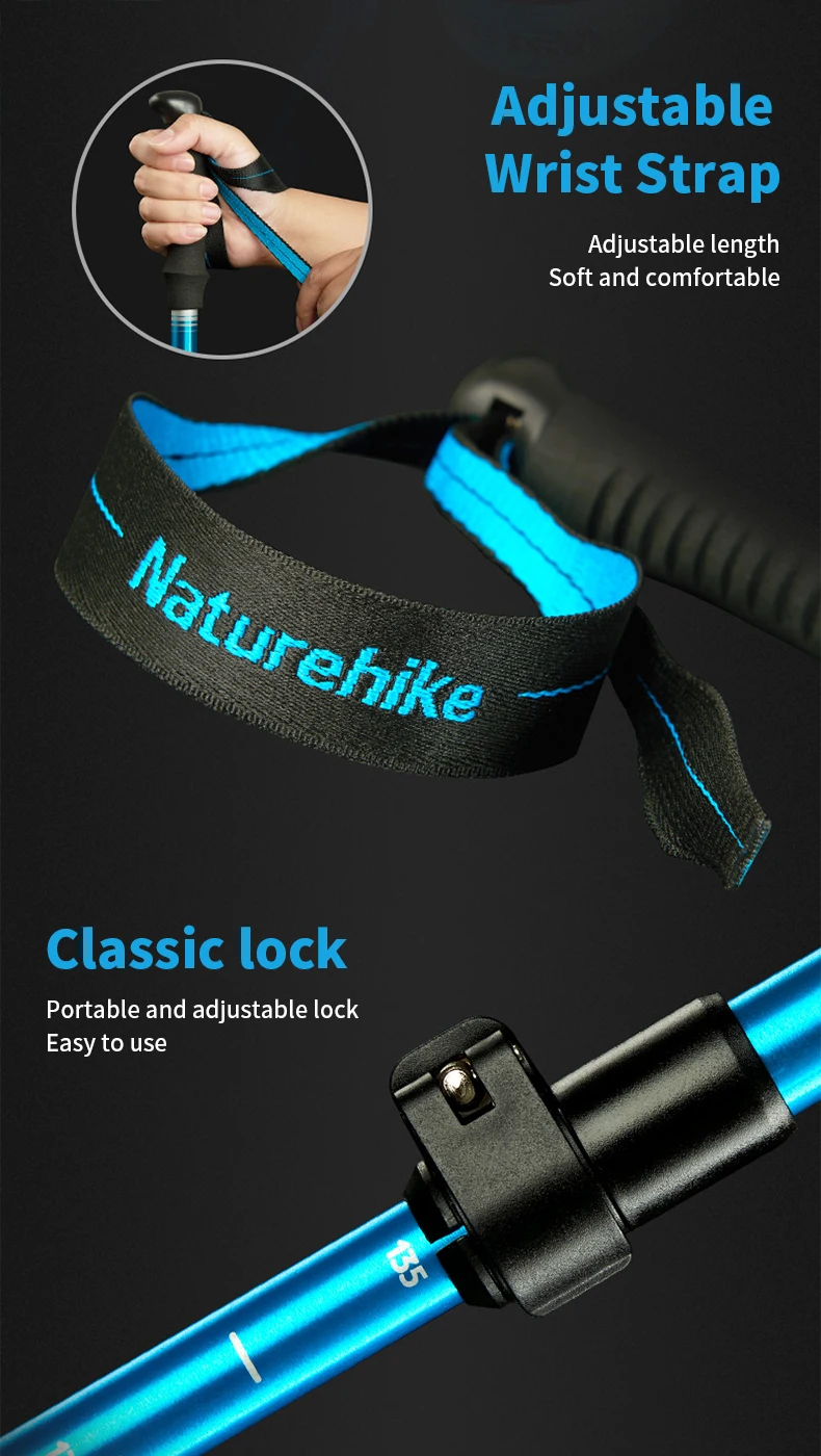 Naturehike bastones de Trekking ultraligeros plegables 1 Uds bastón para caminar portátil de aluminio bastón telescópico para senderismo bastón para acampar