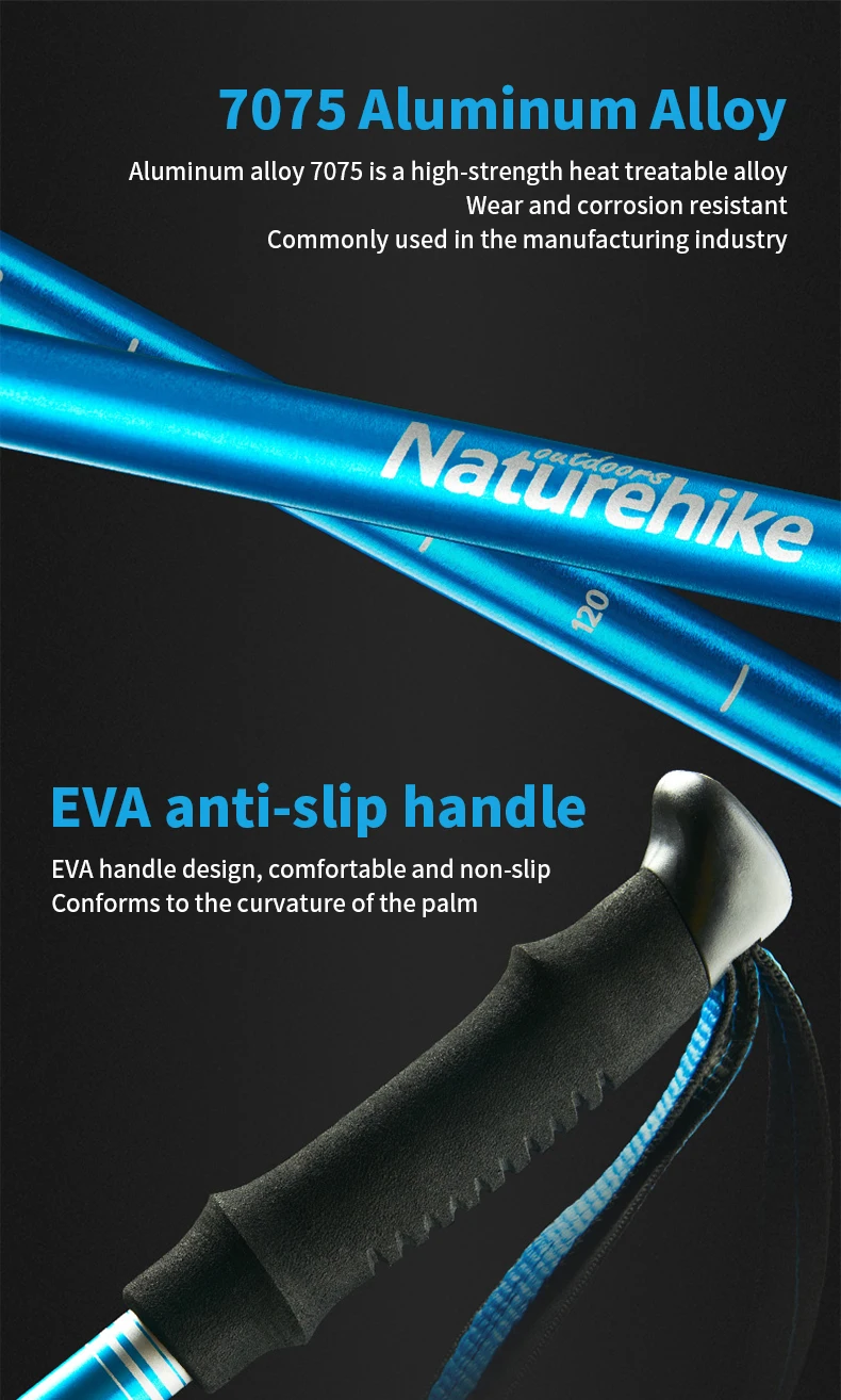 Naturehike bastones de Trekking ultraligeros plegables 1 Uds bastón para caminar portátil de aluminio bastón telescópico para senderismo bastón para acampar