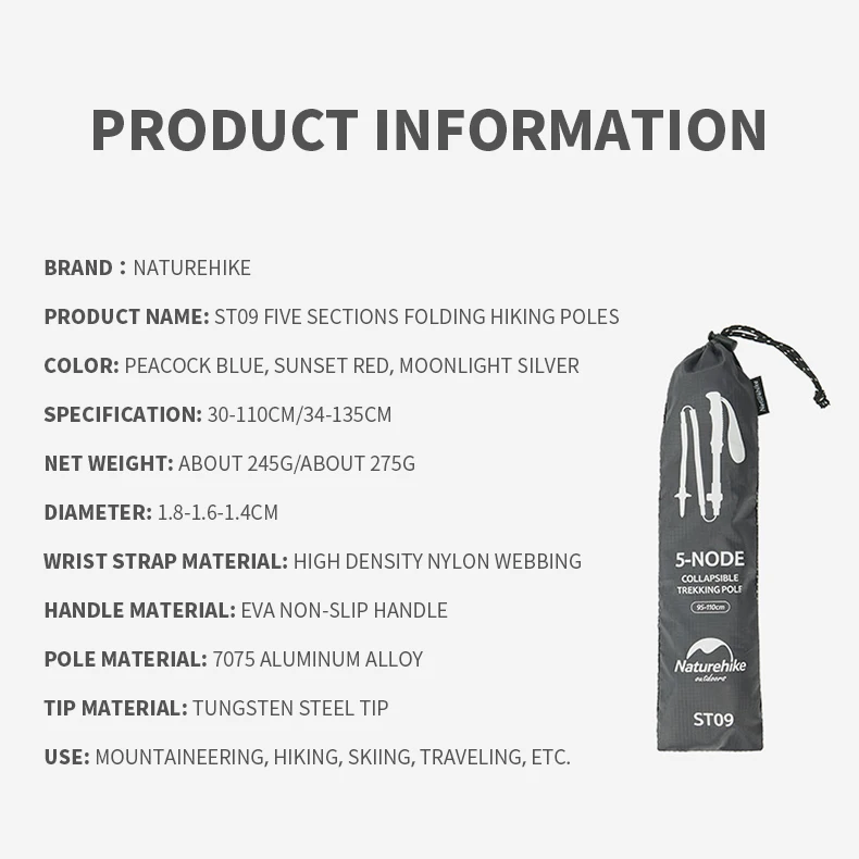 Naturehike bastones de Trekking ultraligeros plegables 1 Uds bastón para caminar portátil de aluminio bastón telescópico para senderismo bastón para acampar