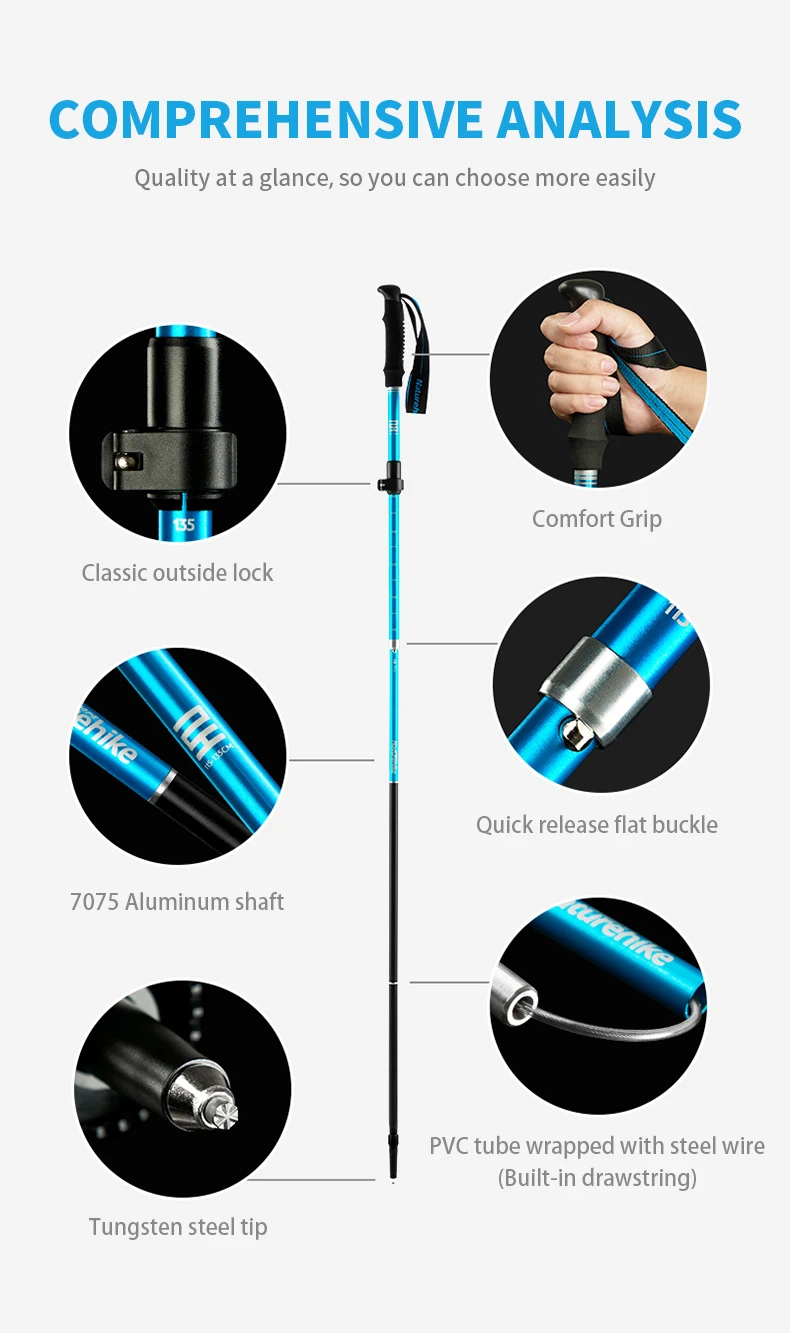 Naturehike bastones de Trekking ultraligeros plegables 1 Uds bastón para caminar portátil de aluminio bastón telescópico para senderismo bastón para acampar