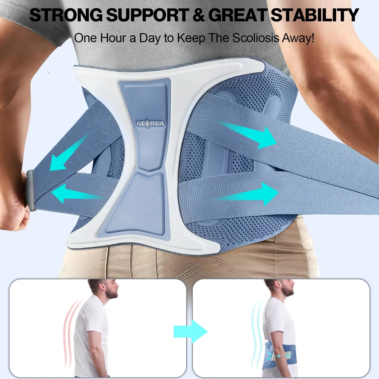 NEENCA Soporte de espalda Cinturón de soporte lumbar ajustable Envoltura de cintura para alivio del dolor de espalda baja, lesiones, ciática, escoliosis